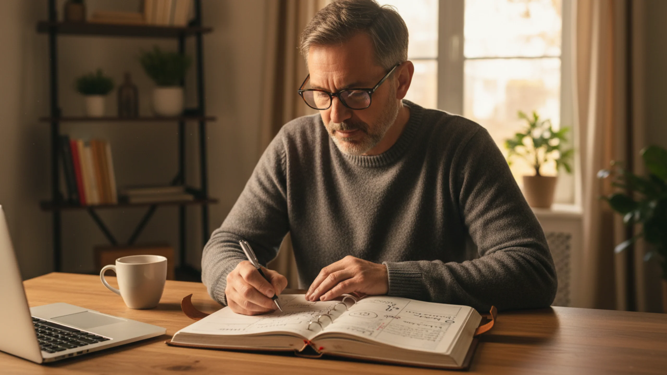 Thoughtful bettor reviewing betting journal and learning from past live betting errors
