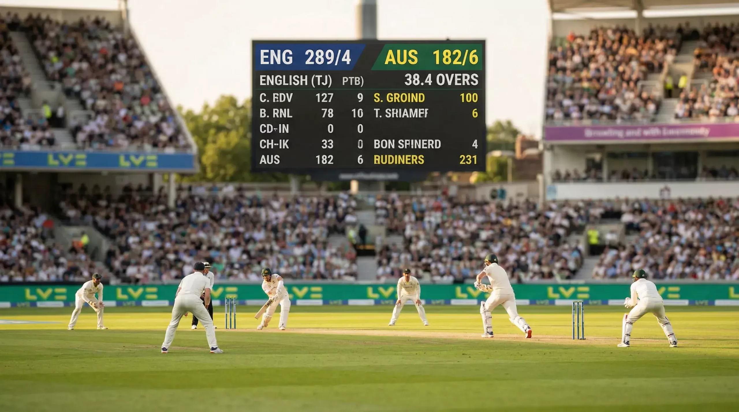 Cricket scoreboard showing betting odds at a stadium during a match